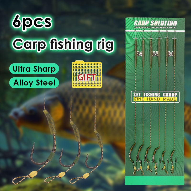 6-Piece Combination Set Carp Fishing Line Combination with Hooks and Accessories 4 #X2PCS 6 #X2PCS 8 #X2PCS