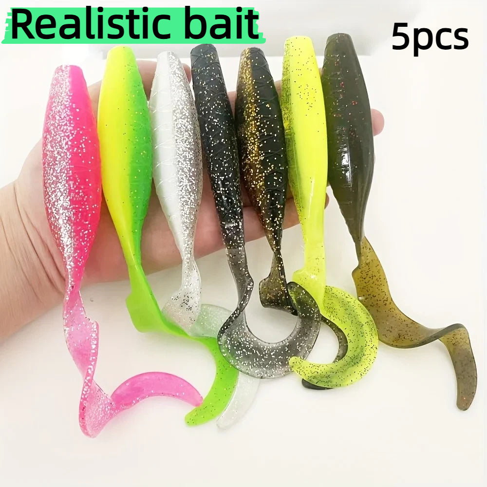5PCS 16cm T-Tail Shad Soft Bait Silicone Worm Swimbait Artificial Lure for Bass And Pike Effective for Saltwater & Freshwater Fi