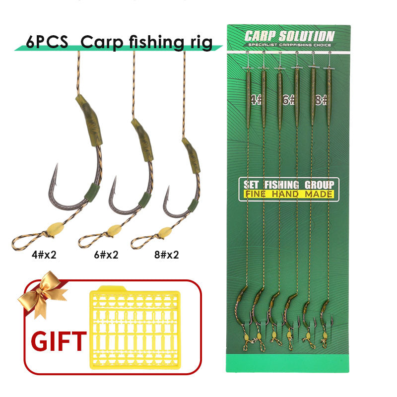 6-Piece Combination Set Carp Fishing Line Combination with Hooks and Accessories 4 #X2PCS 6 #X2PCS 8 #X2PCS