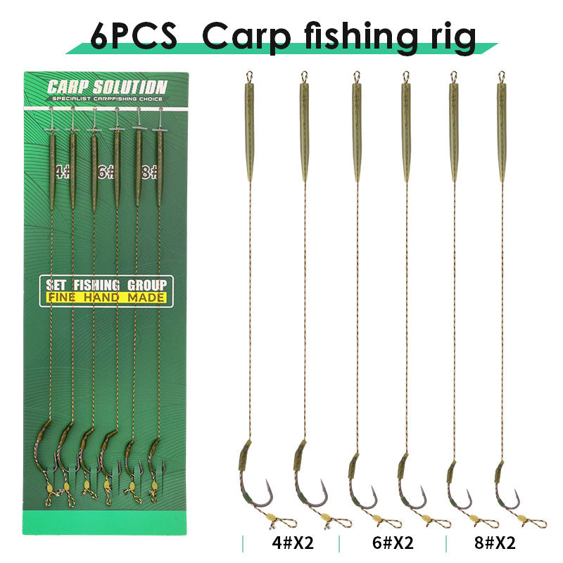 6-Piece Combination Set Carp Fishing Line Combination with Hooks and Accessories 4 #X2PCS 6 #X2PCS 8 #X2PCS