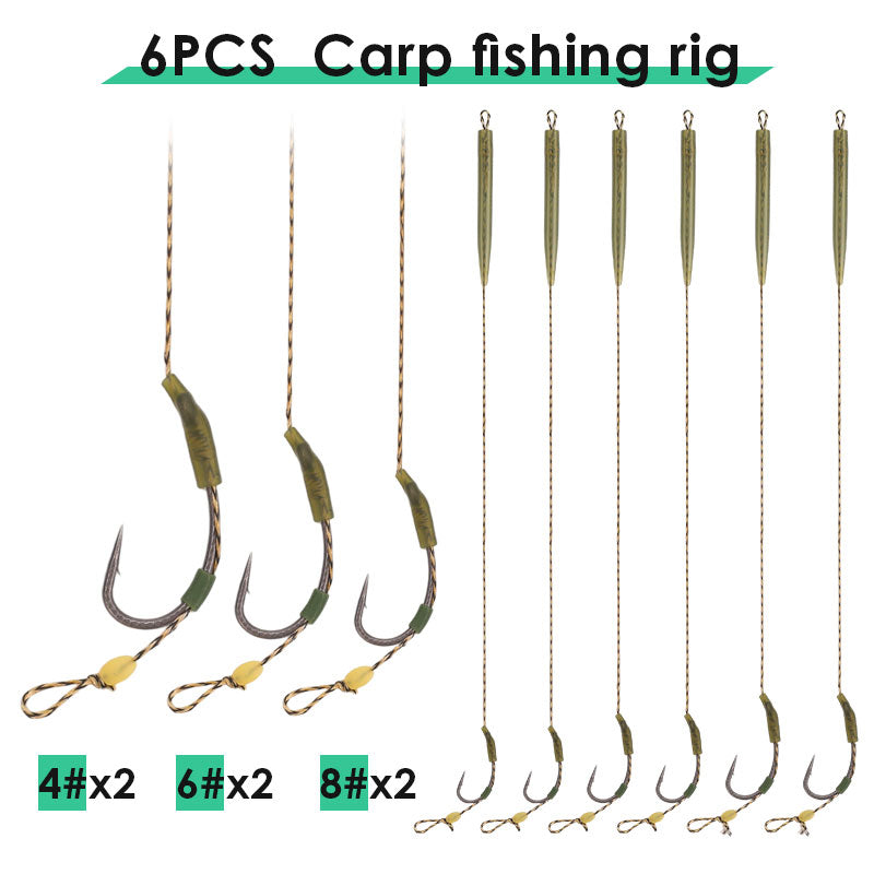 6-Piece Combination Set Carp Fishing Line Combination with Hooks and Accessories 4 #X2PCS 6 #X2PCS 8 #X2PCS