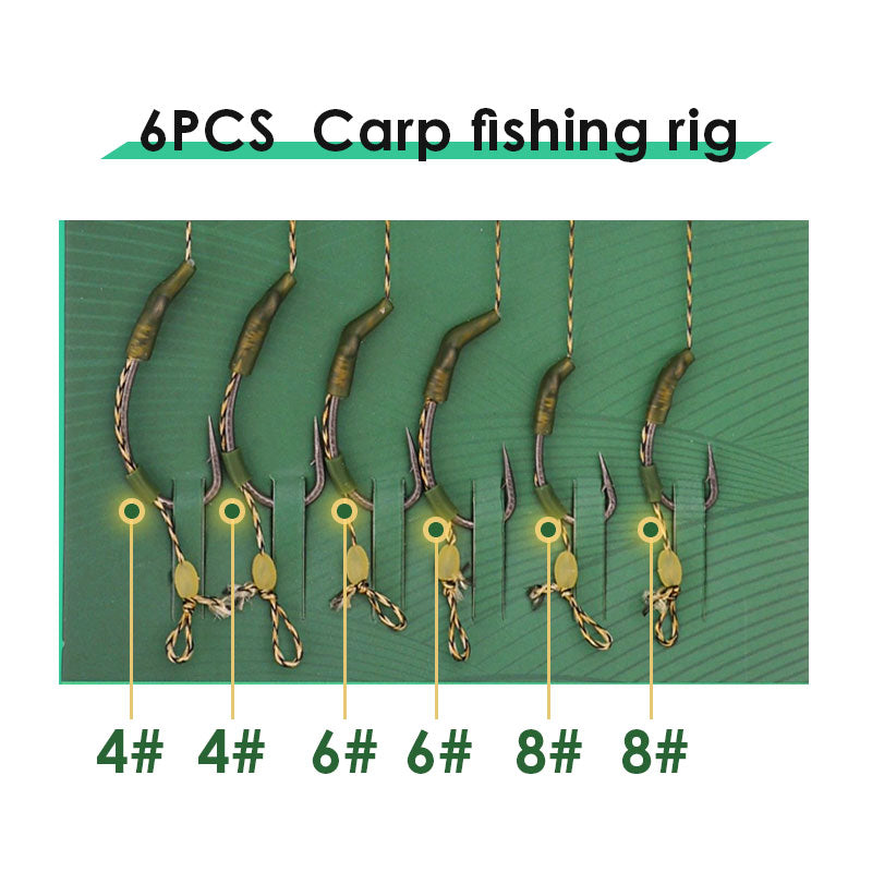 6-Piece Combination Set Carp Fishing Line Combination with Hooks and Accessories 4 #X2PCS 6 #X2PCS 8 #X2PCS