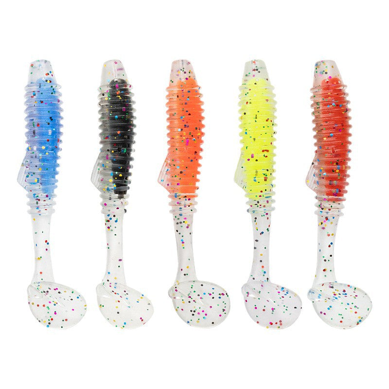 10Pcs Filled Ribbed Paddle Tail Soft Lures, Artificial Soft Worm Swimbaits, Match with Jig Heads for Black Pit Fishing, Topwater for Largemouth Bass & Topmouth Culter