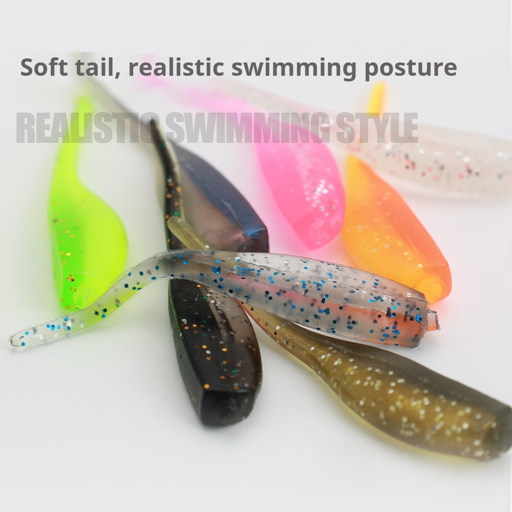 20Pcs Two-Tone Tadpole Needle Tail Soft Lures, Rock Fishing Bait Combo with Hooks for Bass & Topmouth Culter