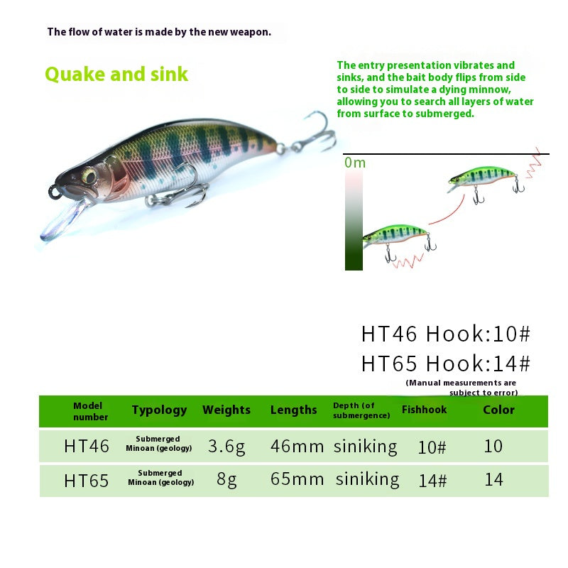 Microbody bait, full swimming layer fishing bait, submerged Minoluya bait 3g8g bait, fake bait, mandarin fish, horse mouth, white strip bait