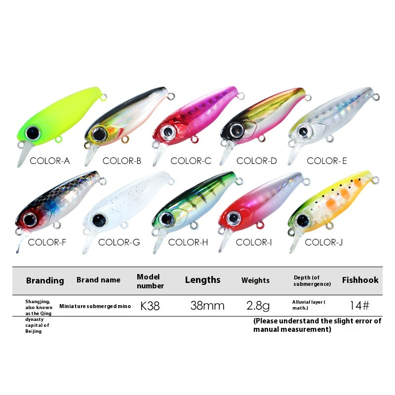 Micromatter Submerged Millet Nuo K-38 Luya Bait 38mm2.8g Full Swimming Layer False Bait Bait Horse Mouth Bait White Stripe Bait