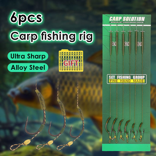 6-Piece Combination Set Carp Fishing Line Combination with Hooks and Accessories 4 #X2PCS 6 #X2PCS 8 #X2PCS