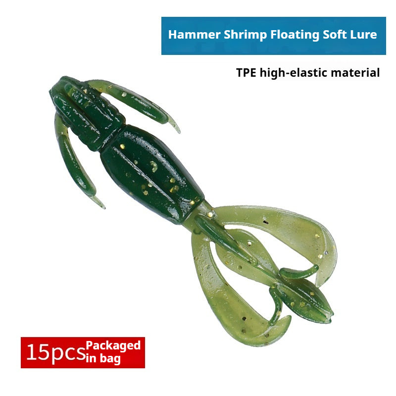 15Pcs Floating Shrimp Soft Lures, Bionic Root Fishing Soft Worm Baits for Bass, Freshwater & Black Pit Fishing
