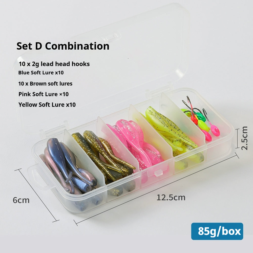 50Pcs Needle Tail Soft Lure Combo, Rock Fishing Soft Baits with Hooks, Random Colors