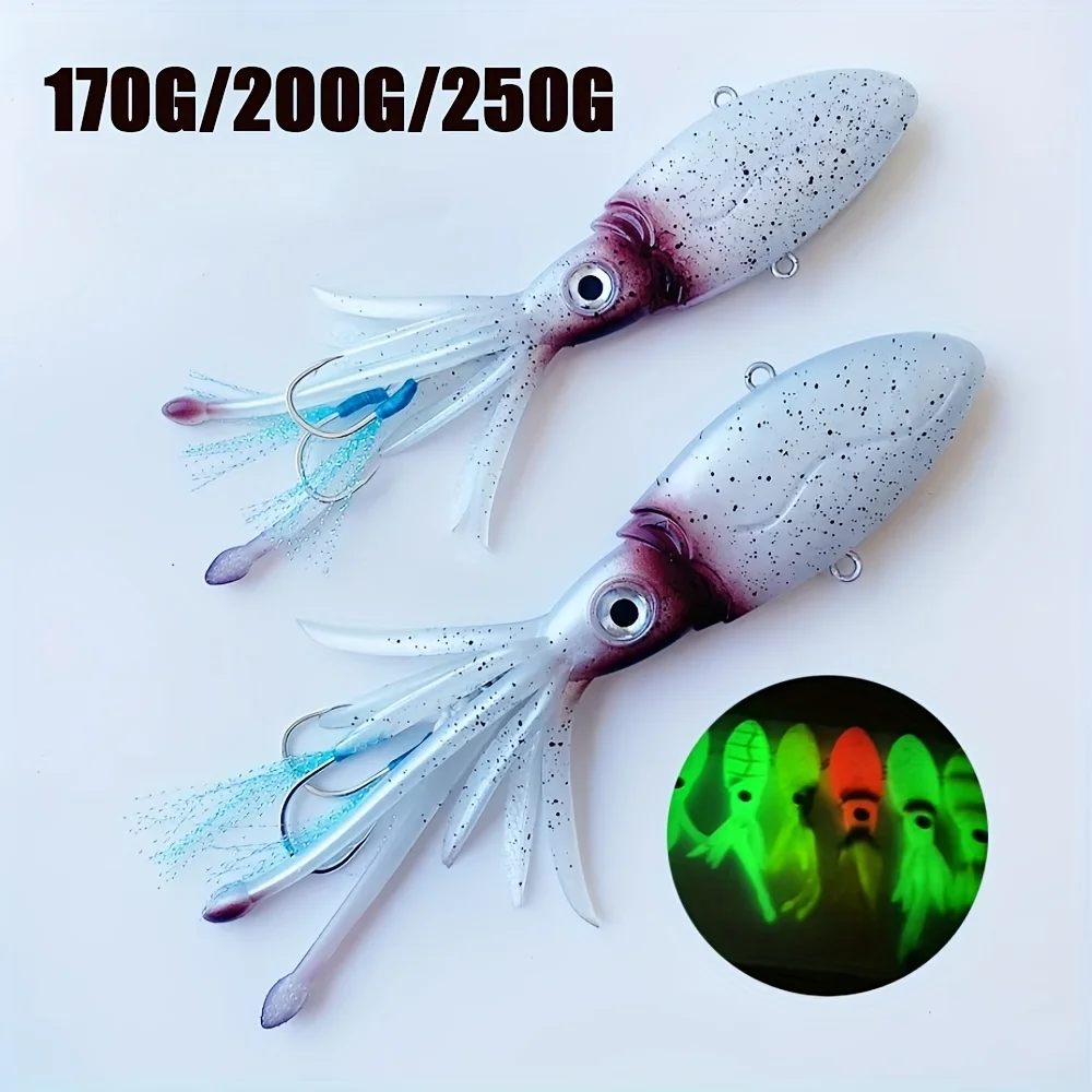 170G/200G/250G UV Glow Fishing Soft Lure Octopus Calamar Pesca Mar Sea Fishing Jigs Fishing Lures Swimbait Lures