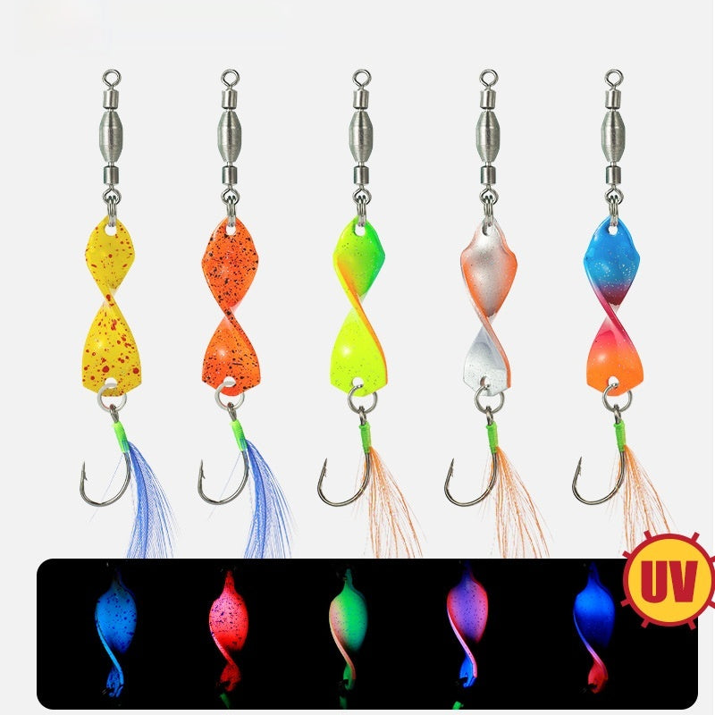 Spiral High-Speed Spinner Spoon Lure Set with Feather Hook - Long Cast Metal Lure for Bass & Pike