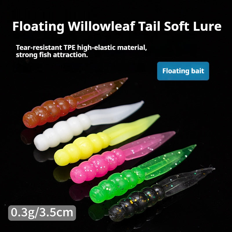 20Pcs Floating Scented Shrimp Flavor Flat Leaf Tail Soft Lures, Rock Fishing Baits for Dace & Culter