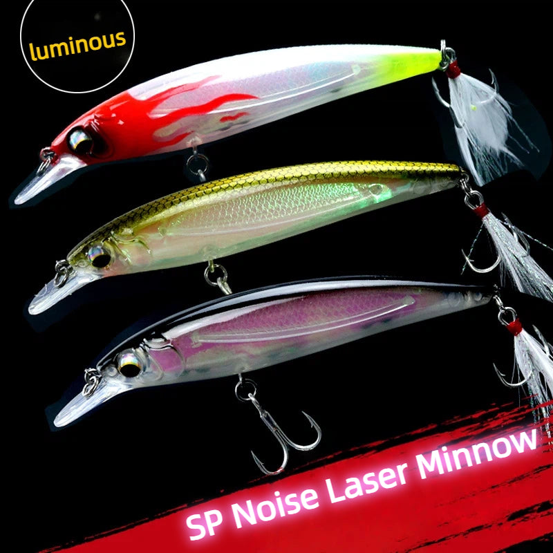 Floating Minnow Lure Built-in Laser Inside Rattle Bead Glow In Dark Artificial Bait Freshwater Saltwater Fishing Lure For Bass Topmouth Culter