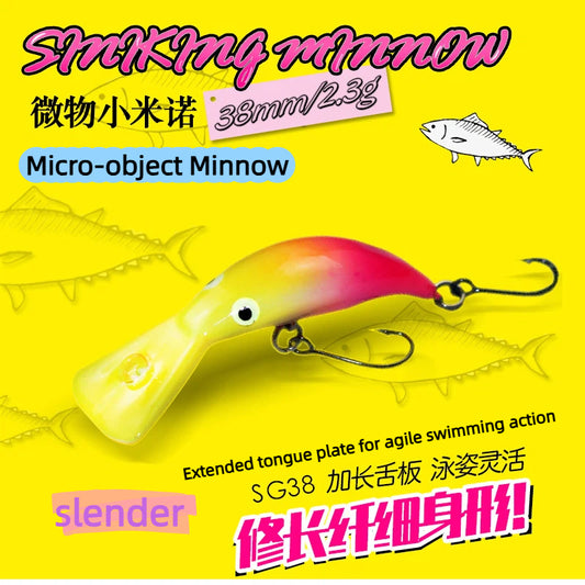 38mm 2.3g Sinking Mini Minnow Lure Full Water Layer Small Chili Micro Fishing Bait Artificial Hard Bait for Trout Freshwater Angling