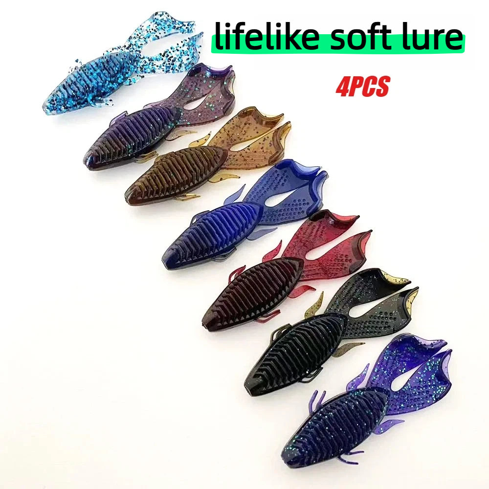 4PCS 9cm Dual-Color Punch Bait | Weedless Realistic Craw Soft Lure for Heavy Cover Bass & Snakehead