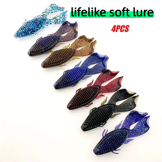 4PCS 9cm Dual-Color Punch Bait | Weedless Realistic Craw Soft Lure for Heavy Cover Bass & Snakehead