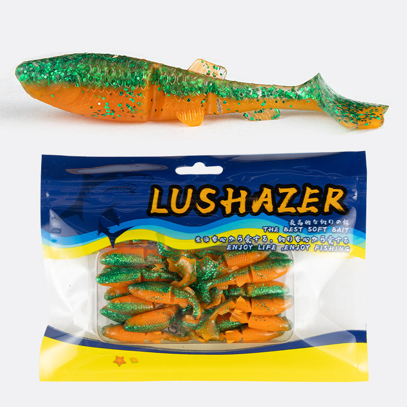 20Pcs Scented Multi-Joint T-Tail Soft Lures, Wiggle Bionic Minnow Soft Worm Fit Jig Head