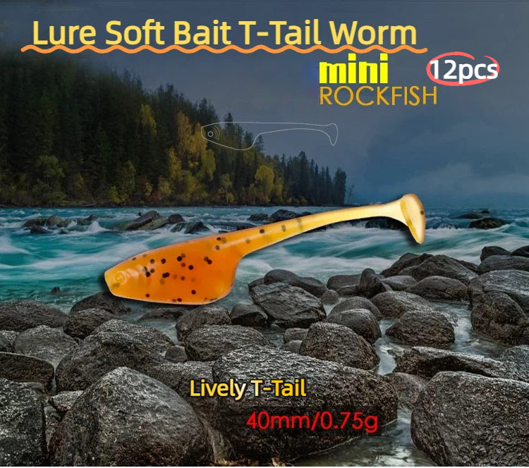 4cm 0.75g T-Tail Soft Lure Worm Bait Texas Rig Rock Fishing Bionic Bait for Rock Fish Mandarin Fish