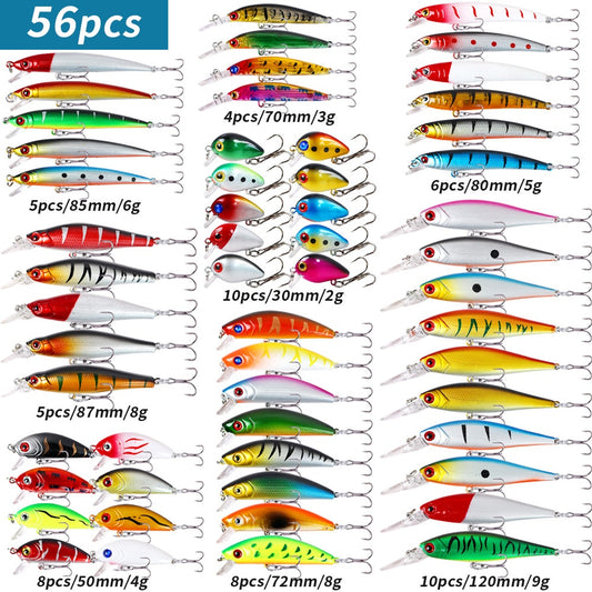 Long Cast Hard Lure Set - Floating / Sinking / Suspending Minnow for Bass, Pike & Saltwater Fishing
