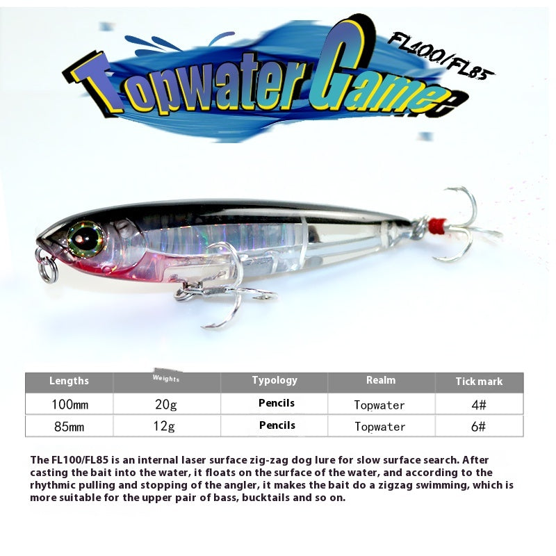 Far-cast water surface system word dog luya bait floating pencil 12g inner laser bait cocked mouth perch, sea fishing hard bait