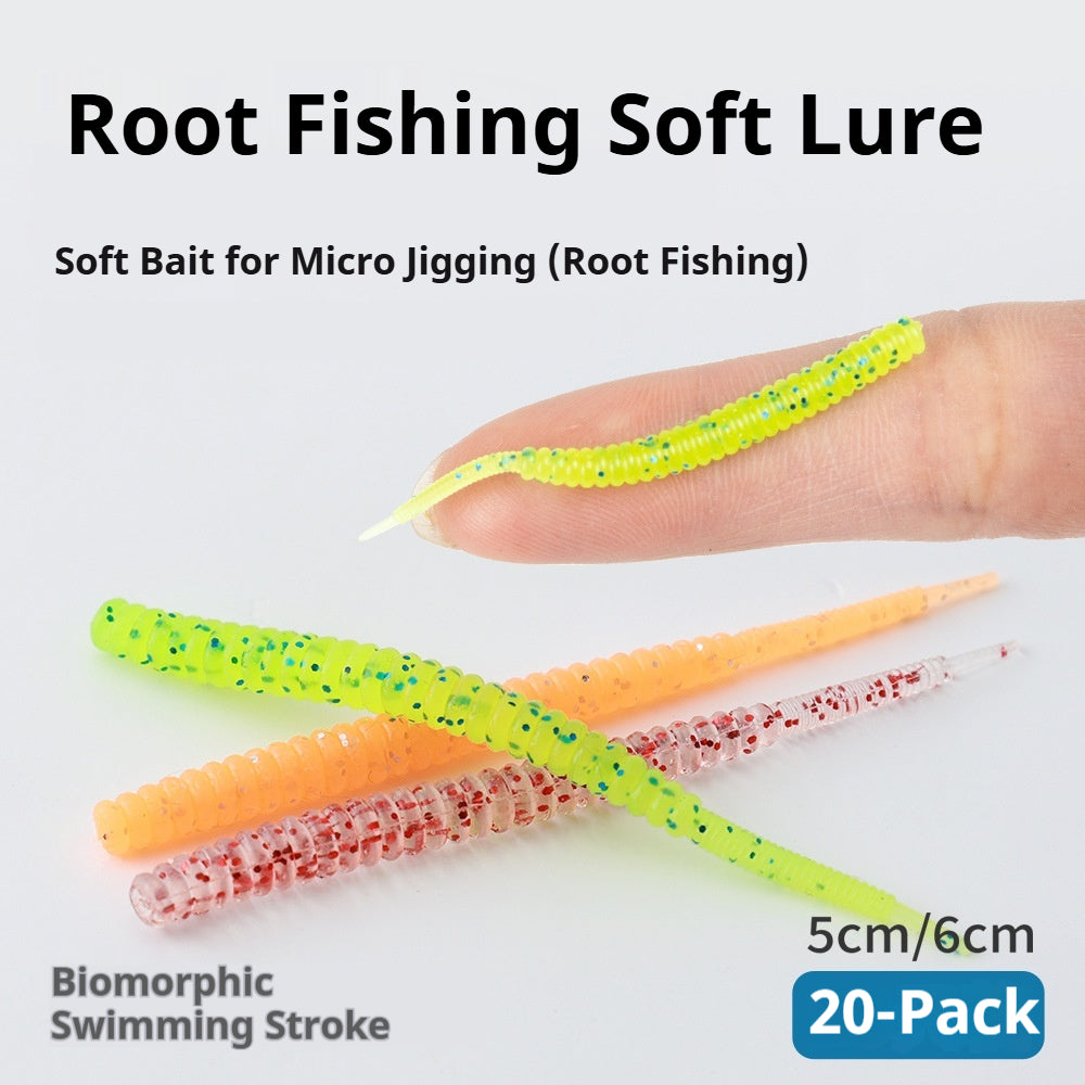 20Pcs Packed Rock Fishing Thread Needle Tail Soft Lures, Worm Bait for Bass & Topmouth Culter