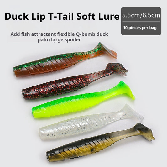 10Pcs Duck Foot T-Tail Soft Lures, Two-Color Threaded Swim Baits Long Cast for Bass & Topmouth Culter