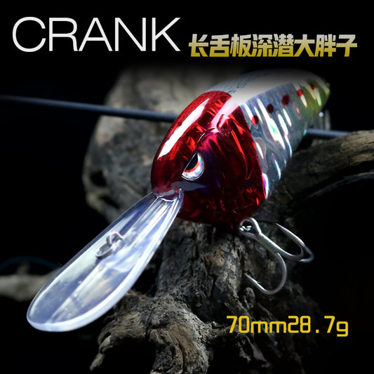 Sea fishing deep water long tongue board big fat man CRANK70mm28g floating water far throw luya bait diving depth 3m fake bait perch