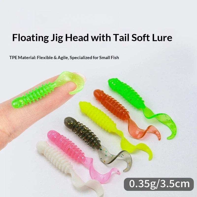 3.5cm Scented Curly Tail Soft Lures 20Pcs Micro Root Fishing Baits for Bass Freshwater & Black Pit Fishing