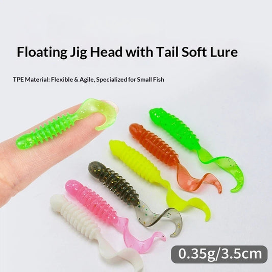 3.5cm Scented Curly Tail Soft Lures 20Pcs Micro Root Fishing Baits for Bass Freshwater & Black Pit Fishing