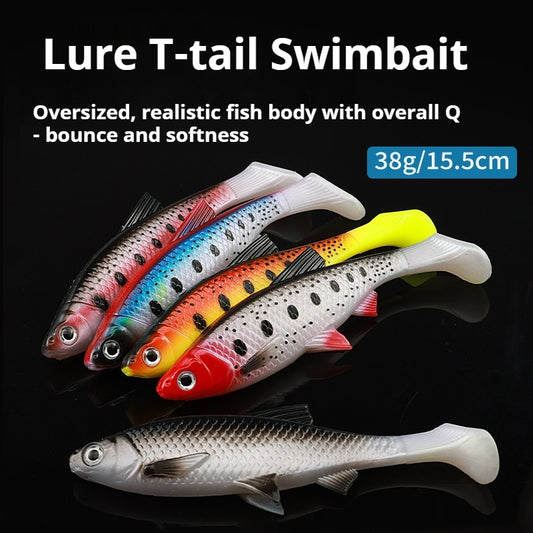 38g Large T-Tail Soft Swimbait - Realistic Fish Fin Lure for Saltwater & Freshwater Fishing