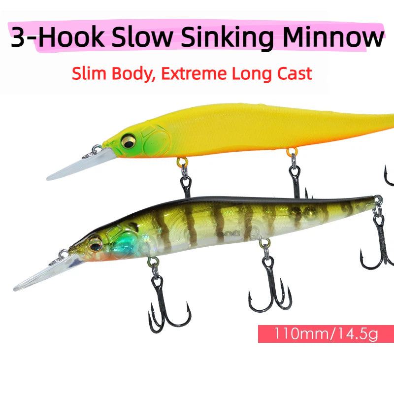 Hot Sale Long Cast Slow Sinking Long Lip Minnow Lure 110mm 14g Sea Fishing Hard Bait Simulation Fishing Lure for Bass Topmouth Culter