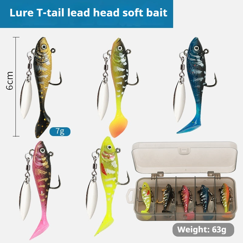 Lead Head Soft Lure Set 5pcs - T-Tail Swimbait for Bass & Pike