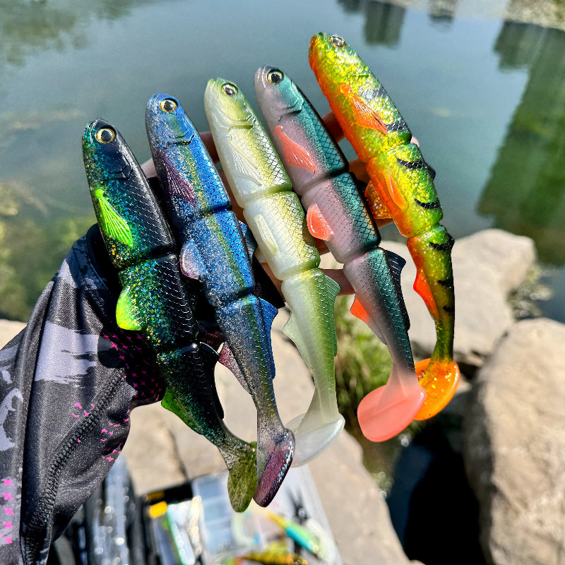 1PC 22cm T-Tail 3-Jointed Soft Swimbait – Slow Sink Long Cast Fishing Lure, Big Paddle Tail Realistic Swimming Action for Pike