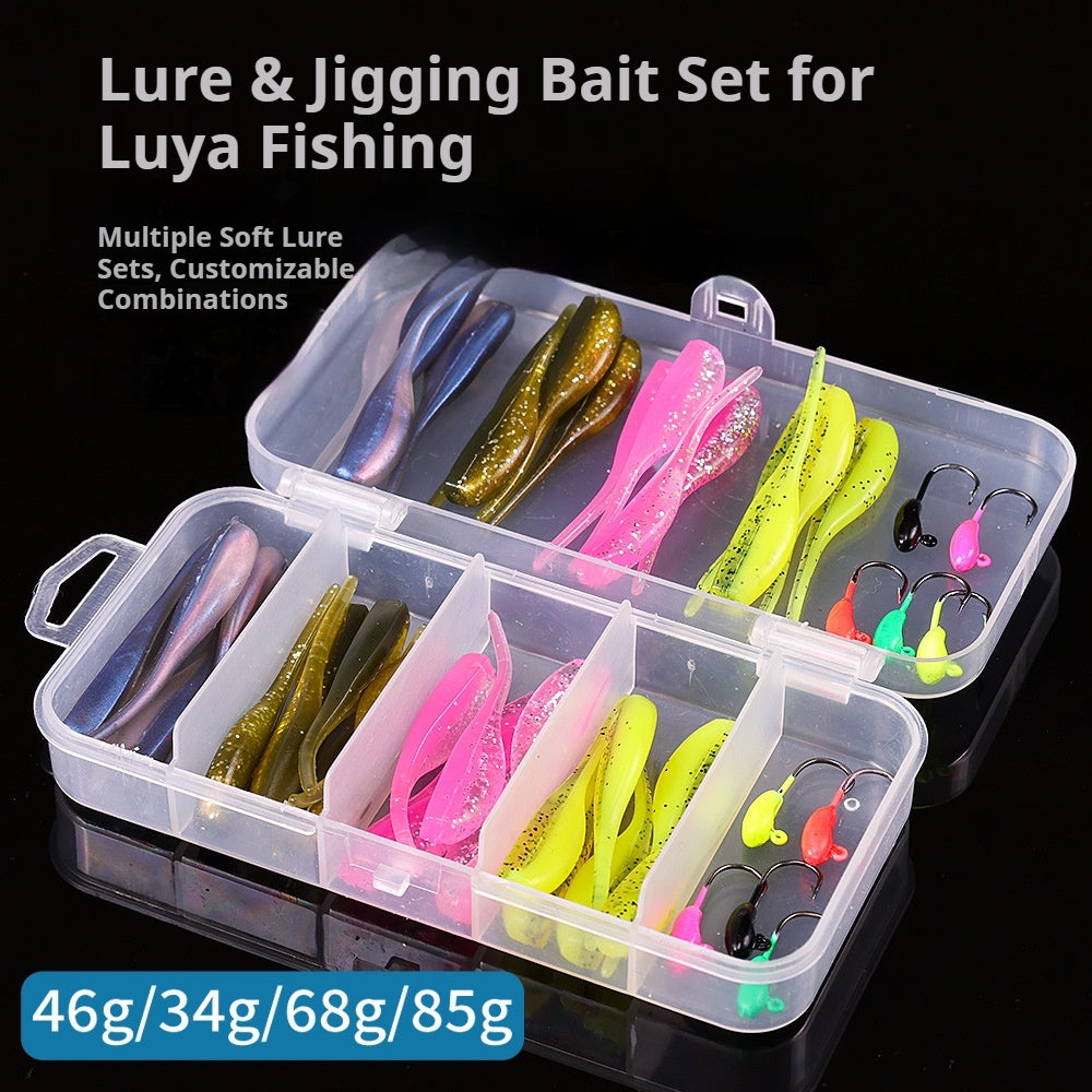 50Pcs Needle Tail Soft Lure Combo, Rock Fishing Soft Baits with Hooks, Random Colors