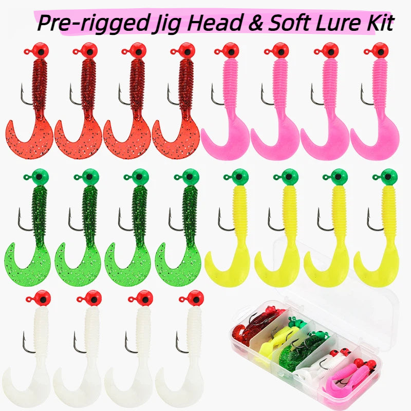 Pre-Rigged Jig Head Soft Lure Set, Reinforced Anti-Snag Soft Worm for Mandarin, Topmouth Culter & White Bait
