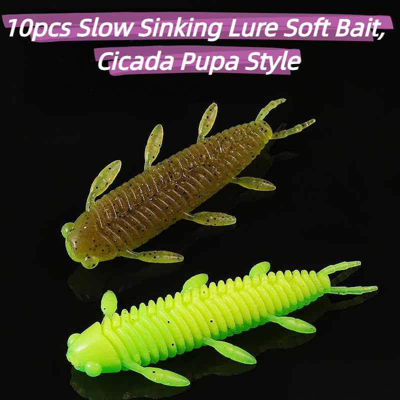 Cicada Pupa Shaped Soft Worm Lures 10Pcs Slow Sinking Bait for Freshwater Angling