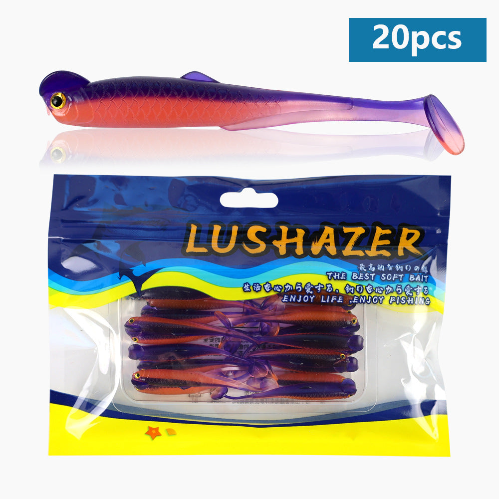 20Pcs Scented Multi-Color T-Tail Grub Soft Lures, Soft Worms for Jig Head, Black Pit & Wild Fishing
