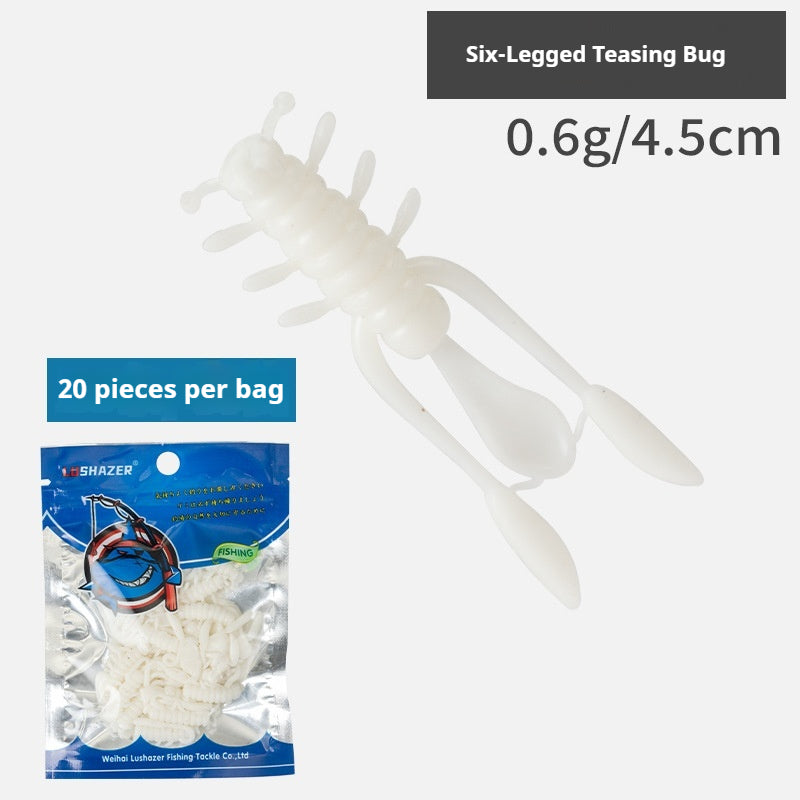 20pcs Six-Leg Creature Soft Lure - Micro Finesse Bait with Jig Head for Bass, Asp & Perch