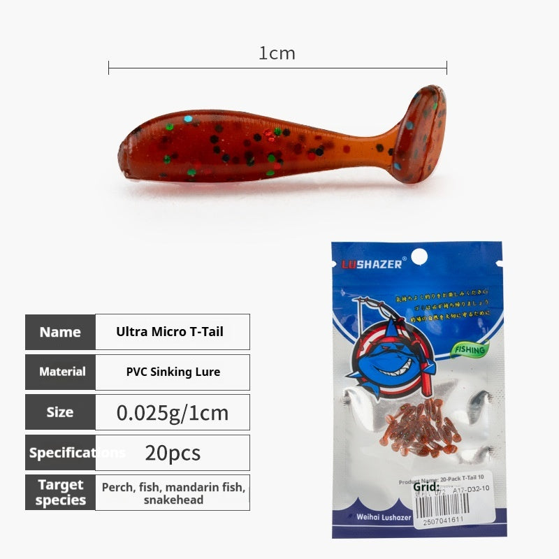 20Pcs Micro T-Tail Soft Lures, Bionic Mini Swimbait for Black Pit Fishing & Freshwater Bass