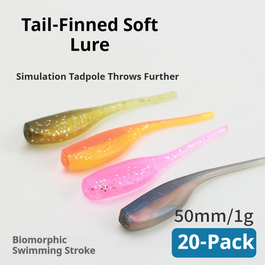 20Pcs Two-Tone Tadpole Needle Tail Soft Lures, Rock Fishing Bait Combo with Hooks for Bass & Topmouth Culter