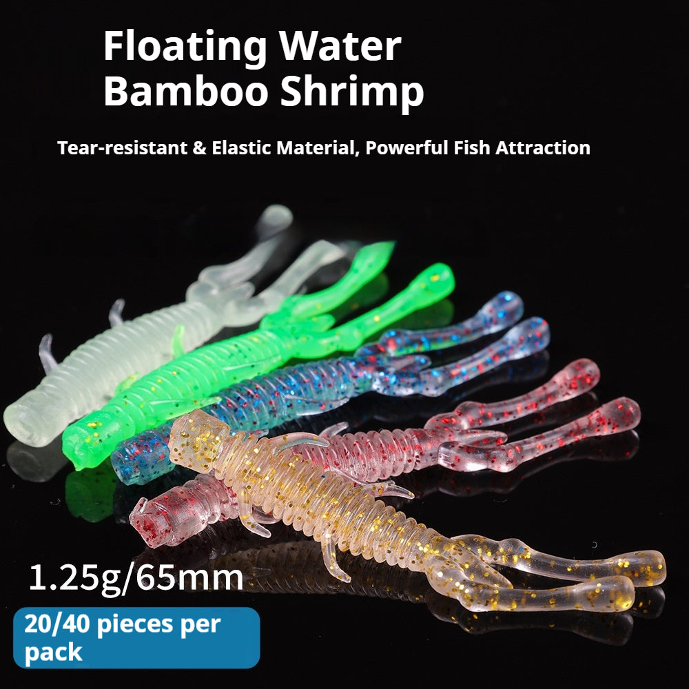 Floating Segmented Shrimp Soft Lures, TPE Bionic Bamboo-Joint Shrimp Bait for Black Pit Fishing (20/40Pcs)