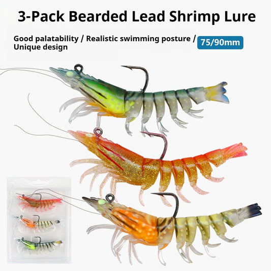 3Pcs Weighted Bionic Shrimp Soft Lures, Pre-Rigged Artificial Shrimp Swimbaits for Topmouth Culter & Bass