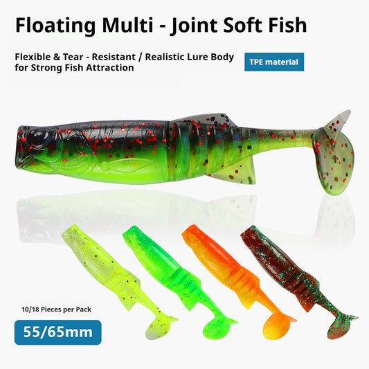 Scent Infused Multi-Segment T-Tail Soft Worm Lures, Fit Jig Head & Offset Hook for Black Pit Fishing