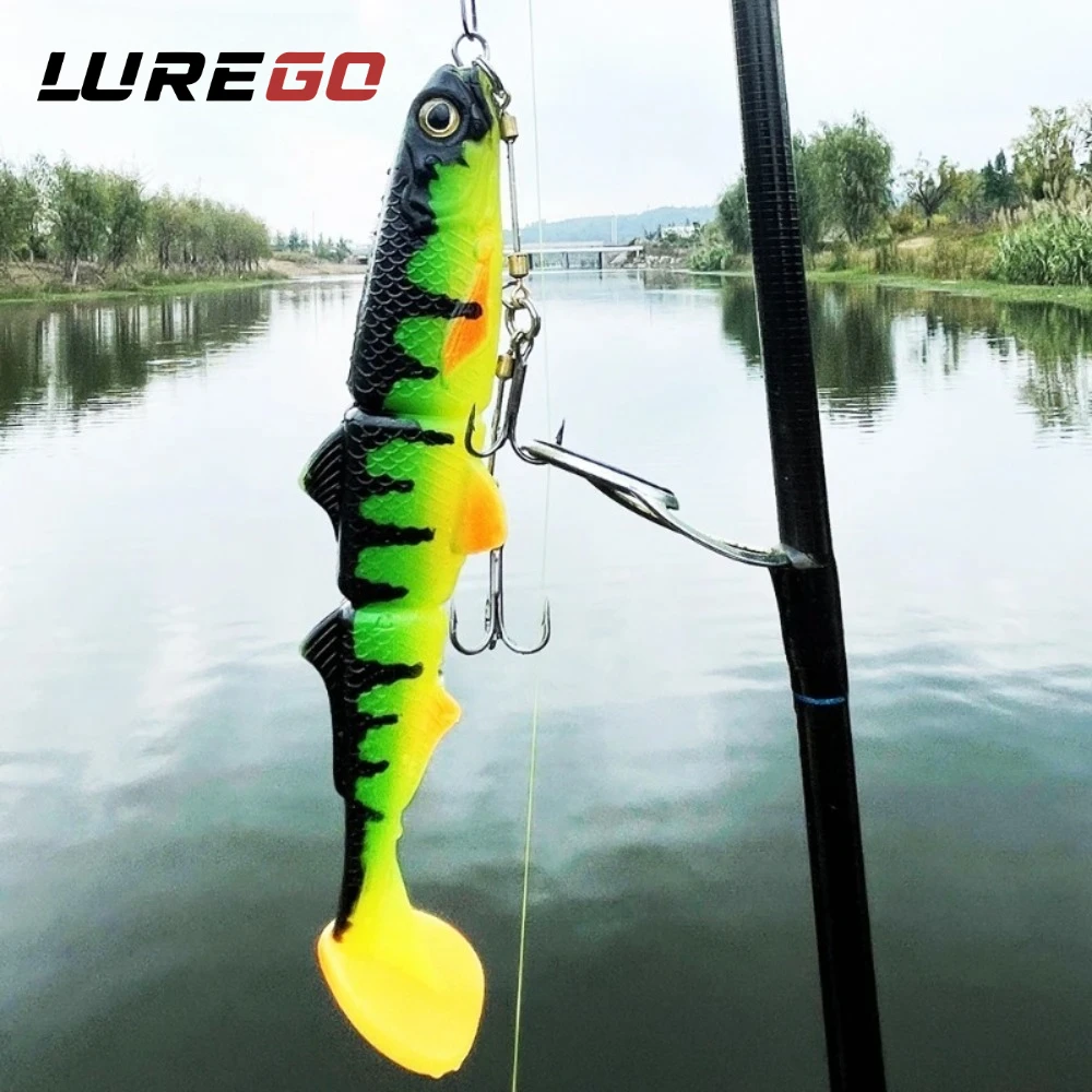 1PC 22cm T-Tail 3-Jointed Soft Swimbait – Slow Sink Long Cast Fishing Lure, Big Paddle Tail Realistic Swimming Action for Pike