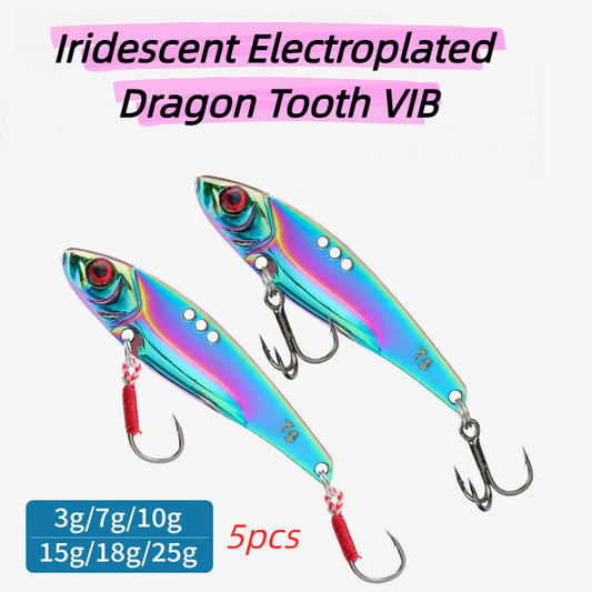 5PCS Iridescent Dragon Tooth VIB Lure Metal Vibration Hard Bait Long Cast Sinking Bait Fresh Saltwater Fishing