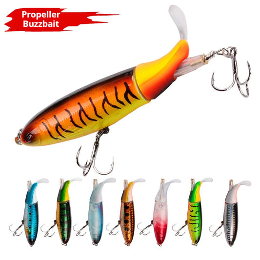 13G 10cm Propeller Pencil Lure, Floating Topwater Hard Bait with VIB Treble Hooks for Bass & Yellowcheek Carp