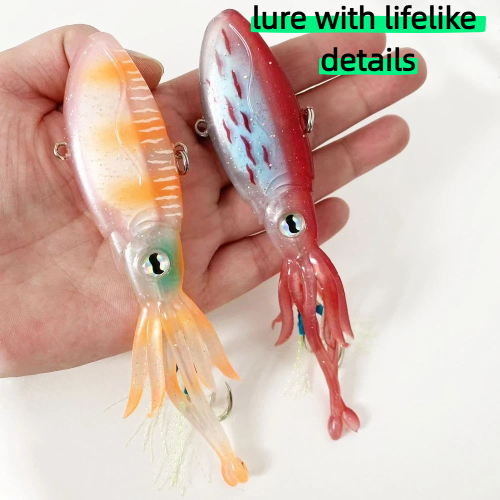 1PC 14.5cm/54g Ultra-Realistic Soft Flat Squid Lure – Tangle-Free Double Hooks, Sinking Bait for Deep Sea Jigging, Squid