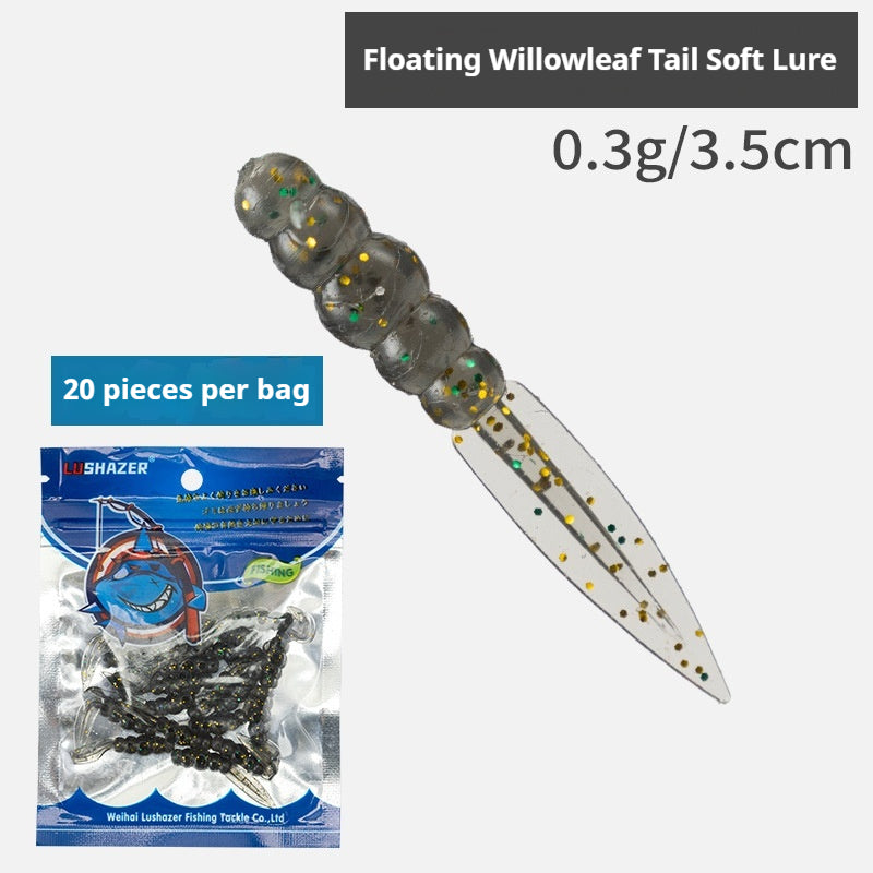 20Pcs Floating Scented Shrimp Flavor Flat Leaf Tail Soft Lures, Rock Fishing Baits for Dace & Culter