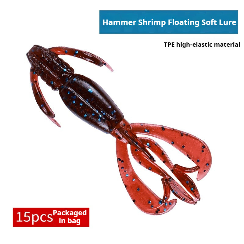 15Pcs Floating Shrimp Soft Lures, Bionic Root Fishing Soft Worm Baits for Bass, Freshwater & Black Pit Fishing