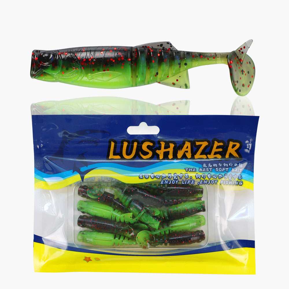 Scent Infused Multi-Segment T-Tail Soft Worm Lures, Fit Jig Head & Offset Hook for Black Pit Fishing